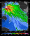 Ảnh dự báo chiều cao sóng thần tại Trung tâm cảnh báo sóng thần Thái Bình dương tại bở biển Ewa, đảo Hawaii. 